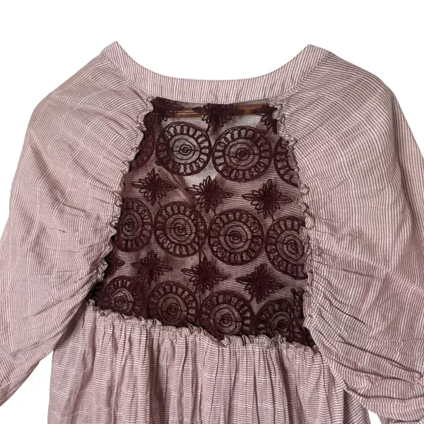 Free People Crochet Lace Back Top Pintuck Pleat Tunic Womens S Burgundy BOHO - Image 9