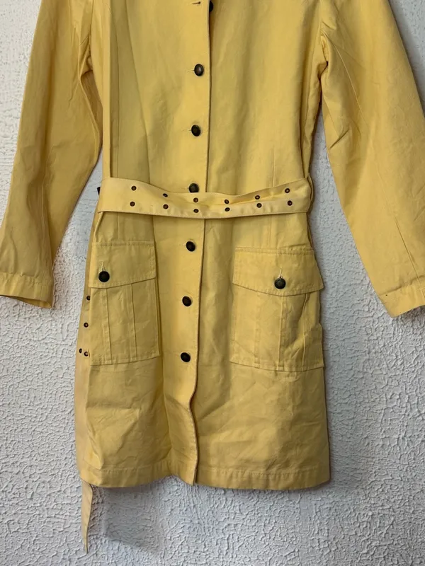 Vintage Ruff Hewn Sunny Yellow Trench Coat with Studded Belt - Image 3