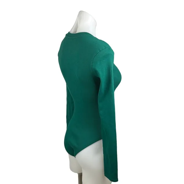 Zara Women's Green Crew Neck Long Sleeve Stretch Fitted Rib Bodysuit Top Size S - Image 3