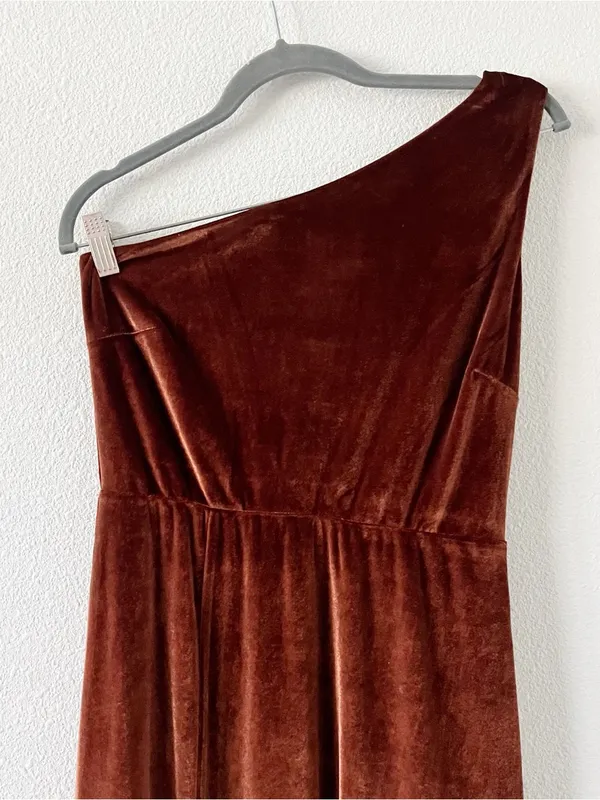 Baltic Born Tatiana Rust Brown Velvet Formal Bridesmaid One Shoulder Maxi Dress - Image 4