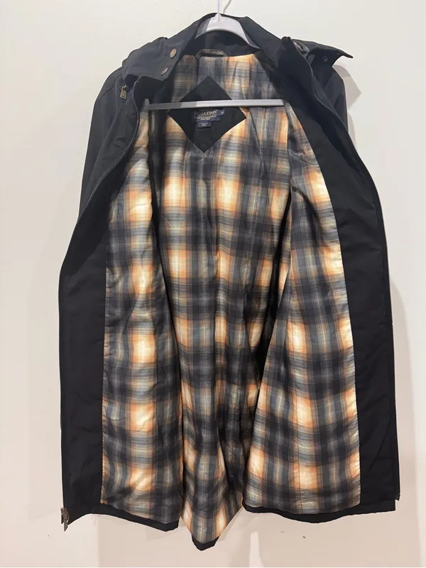 Pendleton Women's Full Zip Jacket Black Plaid Trench Rain Coat XL - Image 5