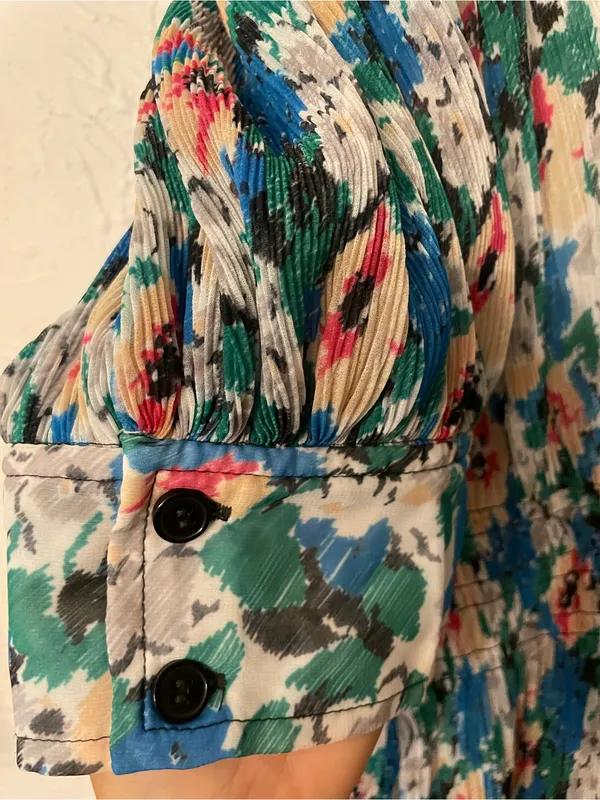 NWT Ganni Floral Pleated Georgette Blue V-Neck Puff Sleeve Midi Dress 40, Large - Image 6