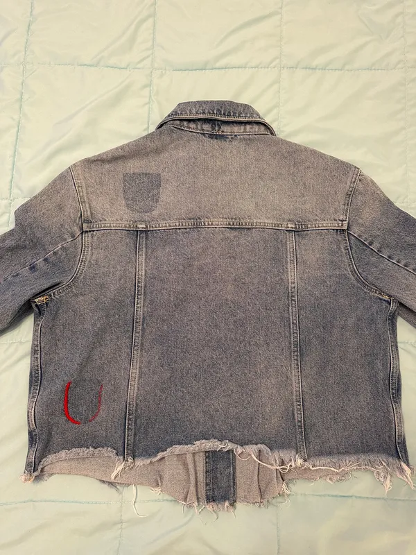 Free People Pleated Cropped Raw Hem Denim Jacket - Image 6