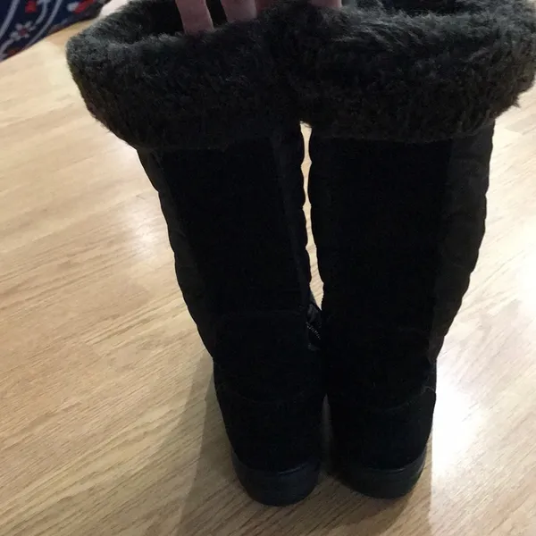 Lands’ End Tall Black Suede Faux Fur Trimmed Boots - Image 5