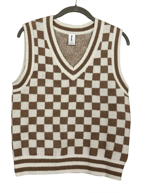 ABOUND Checkered V-Neck Sweater Vest XS 18” + p2p Tan Neutral EUC - Image 2