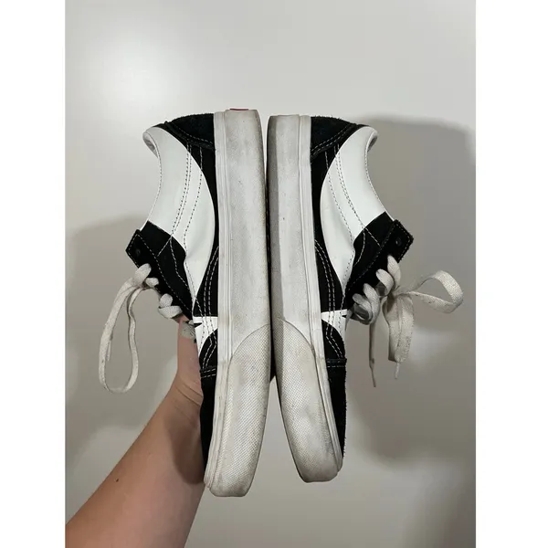 Vans Shoe Old Skool Warp Women 8.5 Men 7 Black White Canvas Sneakers - Image 4