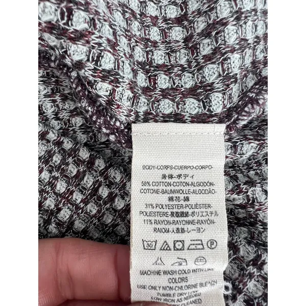Free People BK Thermal Turtleneck Cropped Top Wine Red White‎ L - Image 11