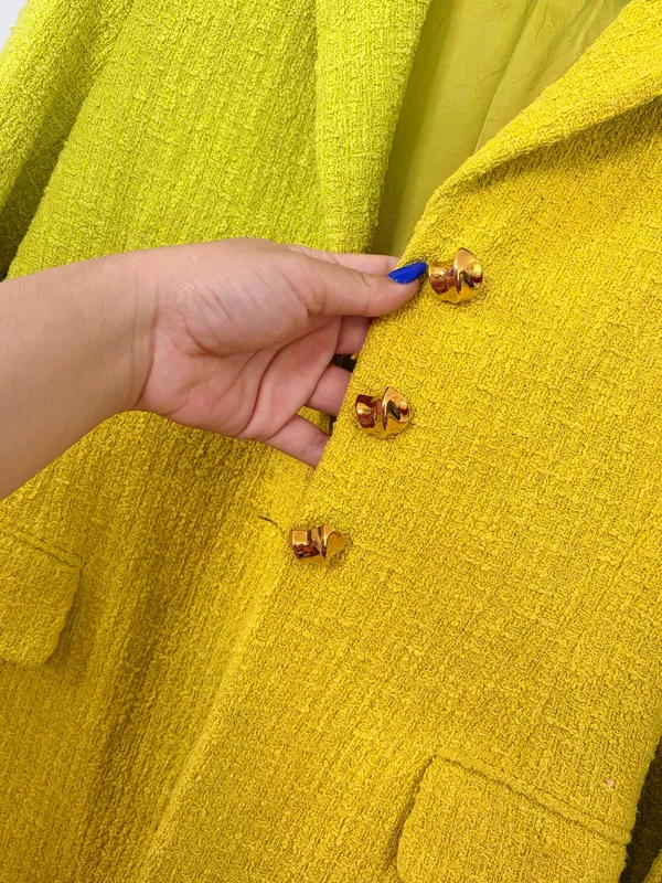 ZARA Chartreuse Boucle Blazer XS GoldButton Tweed Quiet Luxury Mod Preppy Career - Image 6