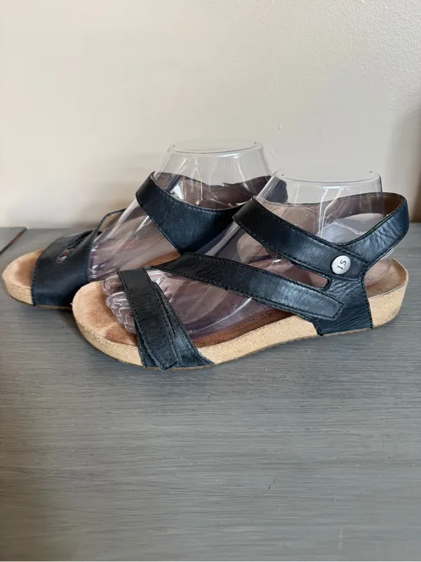 Josef Seibel Womens Black Leather Tonga Sandals EU 39 US 8.5 - Image 3