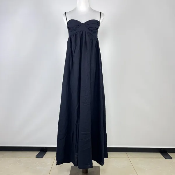 NWOT Farm Rio Linen Blend Black Sleeveless Maxi Dress Size L - Image 2