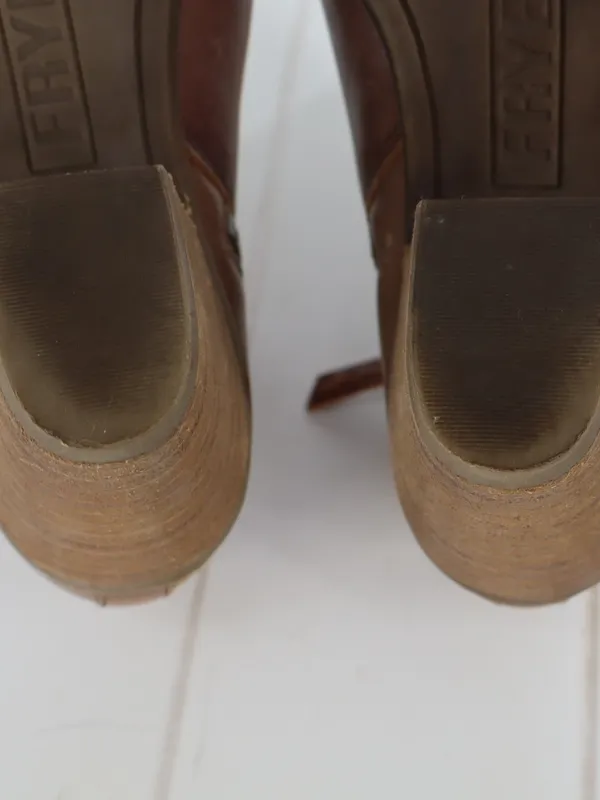 Frye Judith Double Zip Leather Ankle Boots 6.5M Brown Western Boho Block Heel - Image 14