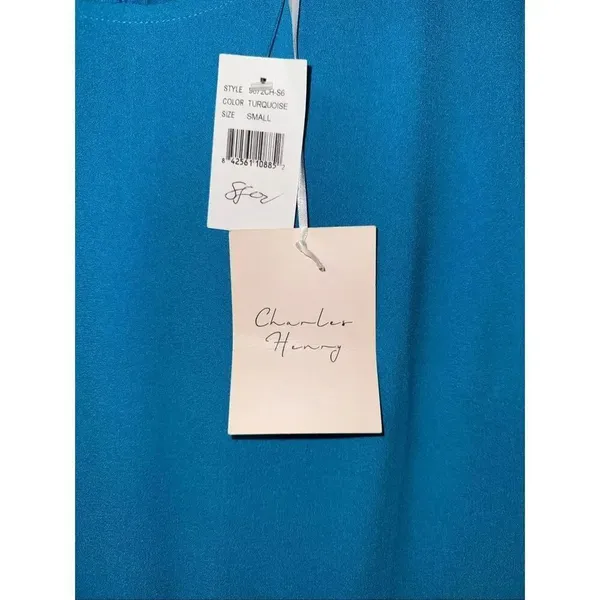 NEW Charles Henry Nordstrom Turquoise Sheath Dress Sz S Ruffle Waist #784 - Image 3