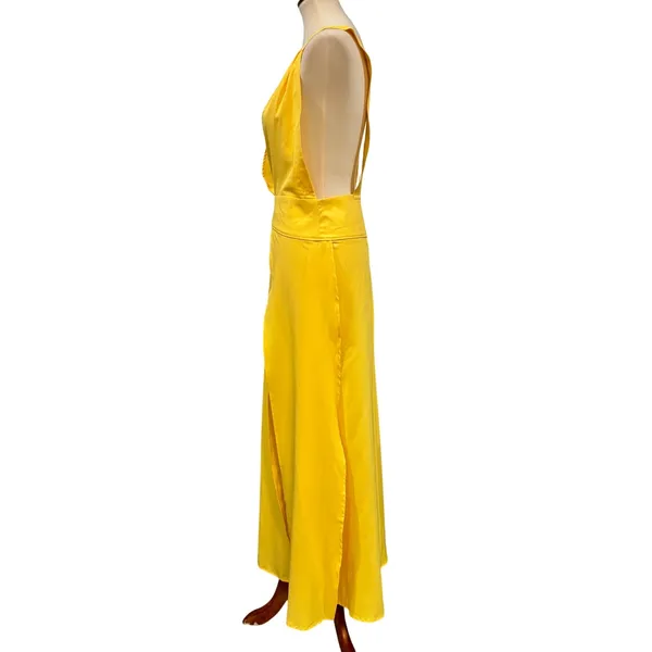 Chicme Butter Yellow Plunge Neck Maxi Dress Beach Cover Up Front Slits, Size L - Image 5