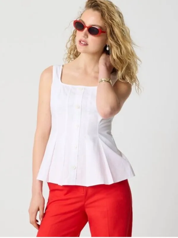 J. Crew Sleeveless Button-up Peplum Top White - Image 2