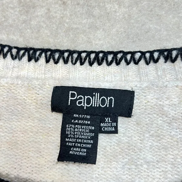 Papillon Womens XL Oatmeal Blanket Stitch‎ Cable Knit Pocket Sweater Minimalist - Image 3