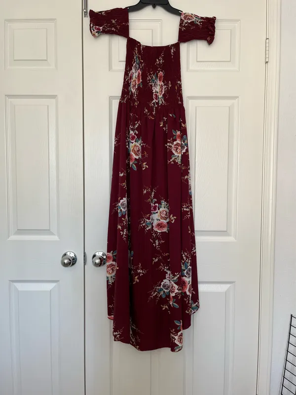 FDSC formal maroon floral off the shoulder dress - Image 3