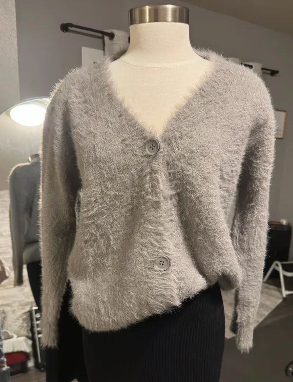 Boutique Women’s Cozy Cardigan Gray Button Down - Image 2