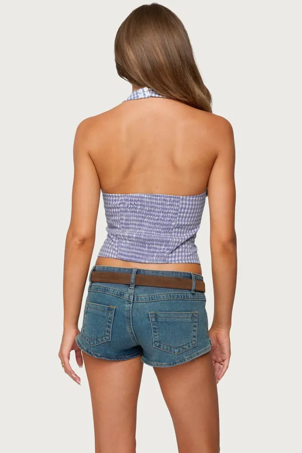 Edikted Gingham Button Up Halter Top - Image 3