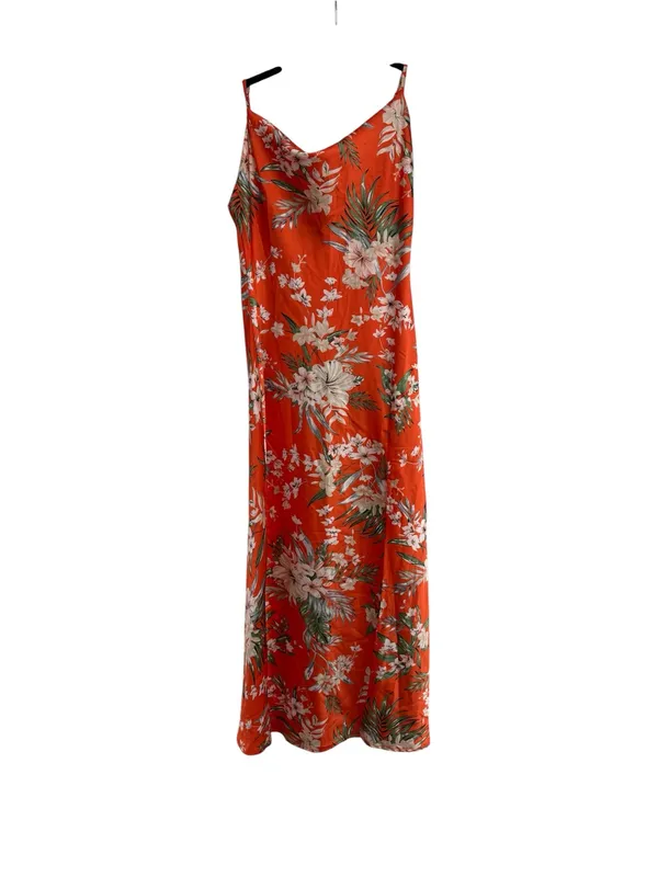 Paper Heart Orange Floral Satin Slip Dress Small - Image 3