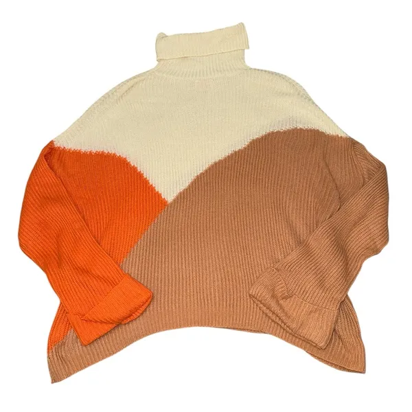 Pink Lily Colorblock Orange cream tan turtleneck sweater women’s size XL - Image 2