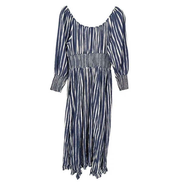 NWT Anthropologie Long Sleeve Sweetheart Midi Dress Blue Striped Size Small Boho - Image 6