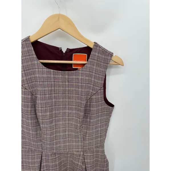 Modcloth A-Line‎ Dress Small Maroon Plaid Sleeveless Pockets Academia Clueless - Image 5