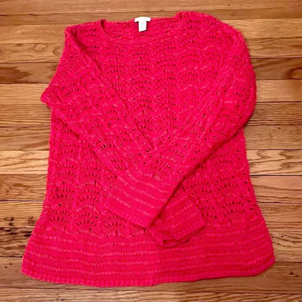 Chico's Pink Crochet Open Knit Long Sleeve Pullover Boho Sweater - Image 2