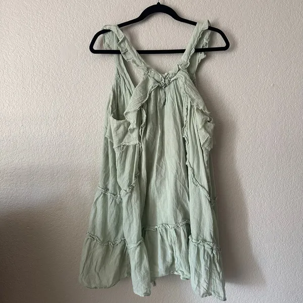 Anthropologie Celandine Boho Ruffle Tiered Mini Dress in Mint Green - Image 4