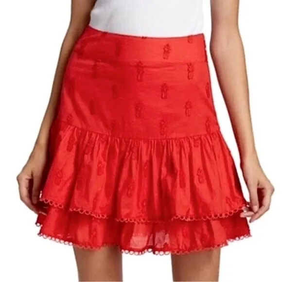 NWT Farm Rio Ruffled 3-D Pineapple Mini Skirt Size Medium Warm Red Tropical NEW - Image 3