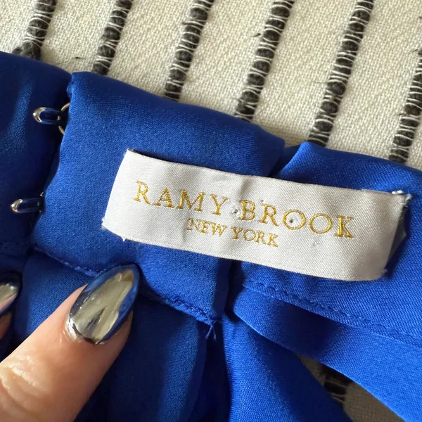 RAMY BROOK Marie Knot Front Sleeveless Mini Dress Charmeuse Cobalt Blue | Medium - Image 6