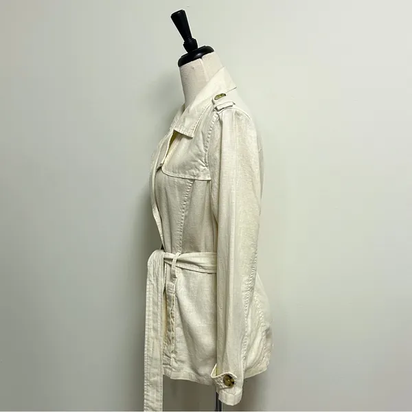 Old Navy Ivory Yellow Cast Double Breasted Tie Belt Woven Linen Blend Jacket NWT - Image 6