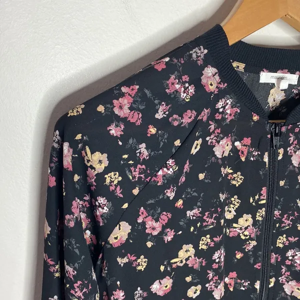 Maurices black chiffon floral print bomber jacket size M - Image 6