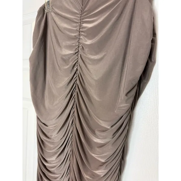 PrettyLittleThing Taupe Brown Ruched Midaxi Skirt Bandeau Top Set Size 12 - Image 9