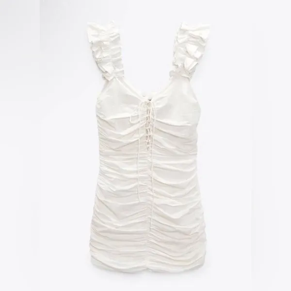 ZARA woman’s white braced linen blend mini dress - scrunched chic summer - XS - Image 5