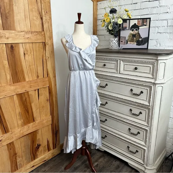 Show Me Your MuMu Light Blue Ruffle Wrap Dress - Image 3