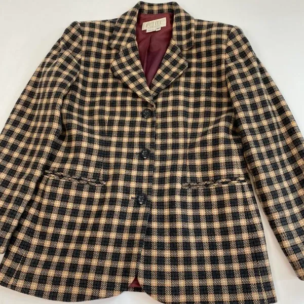 Vintage Neutral Plaid Blazer - Image 4