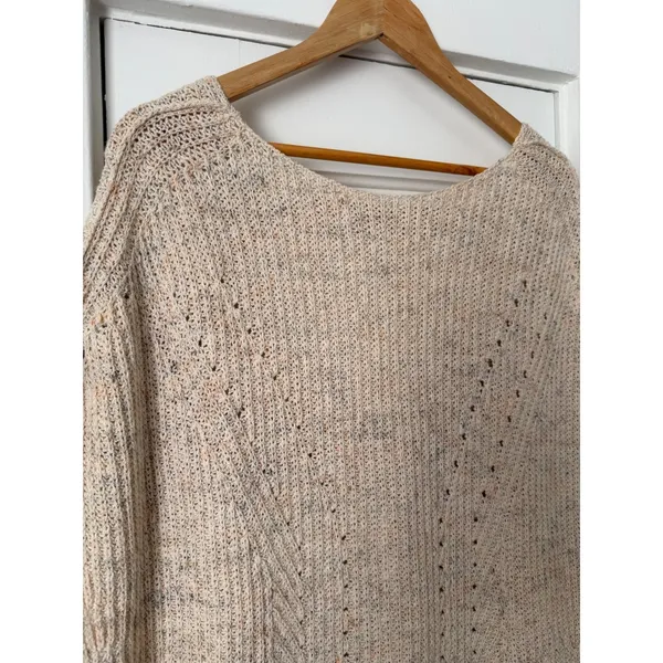 PILCRO Oversized Oatmeal Marl Knit Sweater Vest Deep V-Back Strap MEDIUM - Image 9