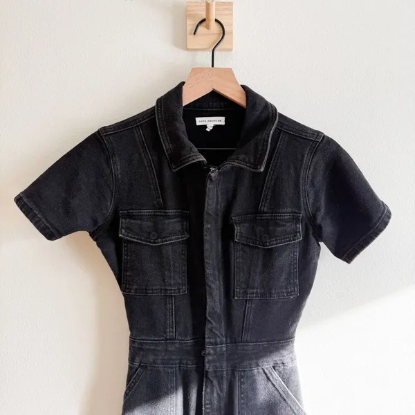 Good American Short Sleeve Denim Jumpsuit Size 0 - Image 3