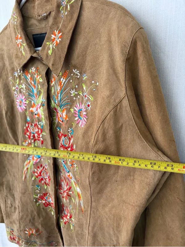 Avanti New York Embroidered Suede Jacket Birds Flowers Brown women’s size XL(C64 - Image 13