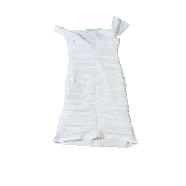 NWT OYS‎ Size Medium White Mini Ruched Bodycon Dress Sleeveless Off Shoulder - Image 3