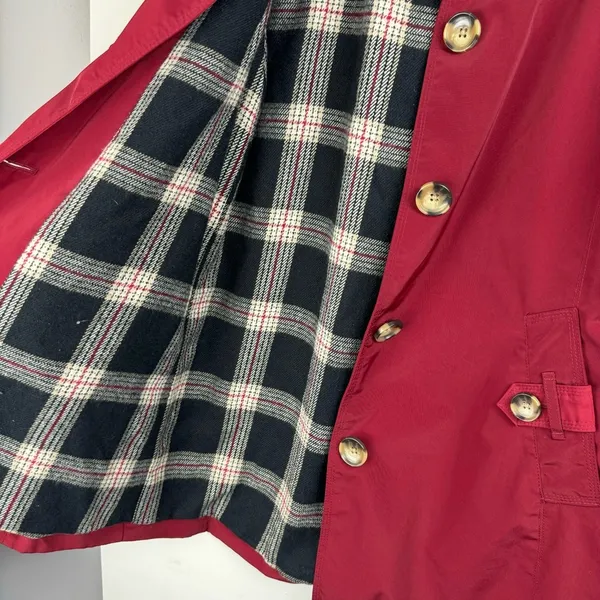 London Fog Red Button Front Trench Coat Jacket Sz Medium Plaid Flannel Lined - Image 12