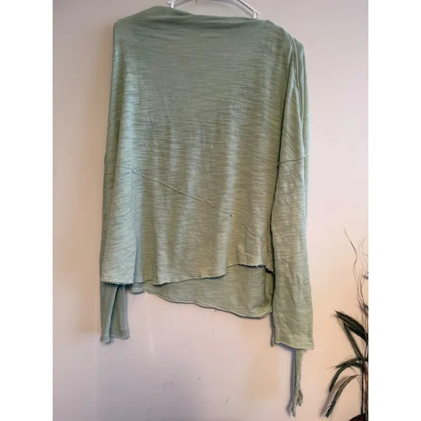 We The Free Free People Sage Green Slouchy Cowl Neck Raw Edge Top Large 3927 - Image 3