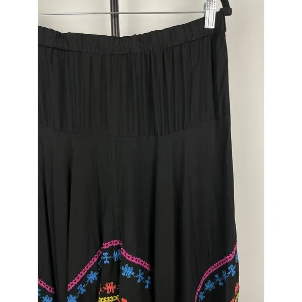 Azel Hazel Black Colorful Embroidered Handkerchief Hem Elastic Waist Skirt Sz L‎ - Image 5
