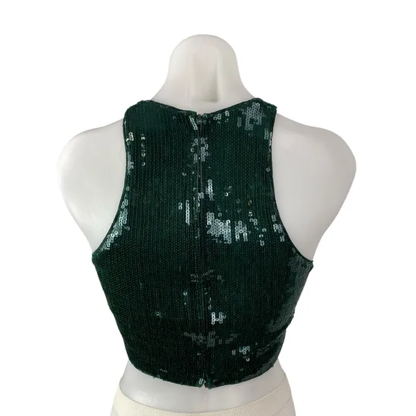 H&M Women's Green Sequin Sleeveless Halter Neck Crop Cami Camisole Tank Top XS - Image 2