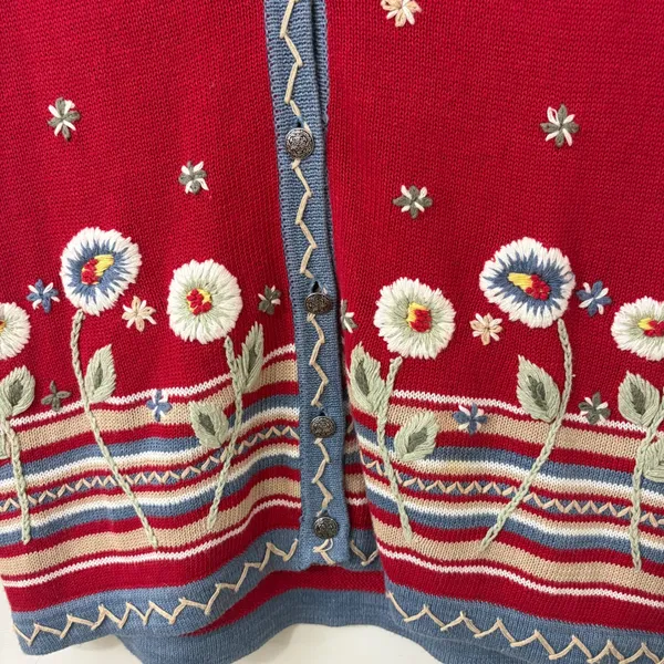 VTG Red Floral Embroidered Sweater Vest Women M Cottagecore Western Grandmacore - Image 3