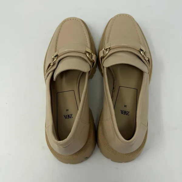 Zara Lug Sole Horsebit Platform Loafers Beige Chunky Slip On Women Size 38 7.5 - Image 12