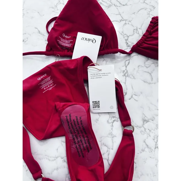NWT Quince Cherry Red Italian Triangle Bikini Top & High Leg Ring Bottom Small - Image 3