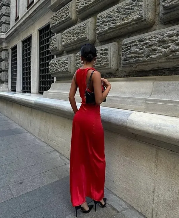 Zara dress Maxi Red satin Lingerie Fitted wedding Party - Image 5