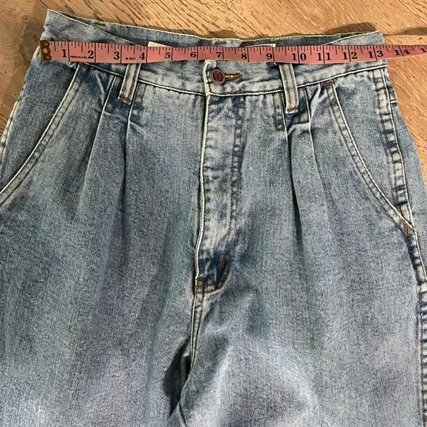 Vintage Bill Blass Pleated High Rise Tapered Mom Jeans Light Wash 80s 90s XS-S - Image 5