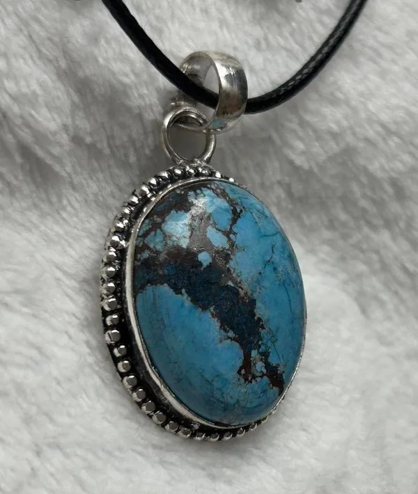 Turquoise Natural Gemstone 925 Silver Plated Gemstone Pendant Necklace - Image 3